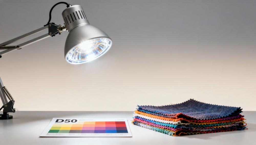 Task lighting that doesn’t disrupt color matching in textile printing labs