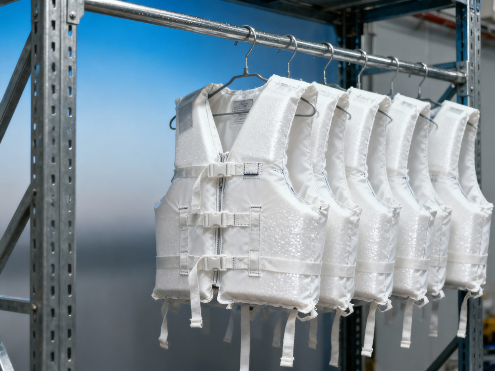 Wholesale life jackets failing buoyancy retention checks in humid storage conditions