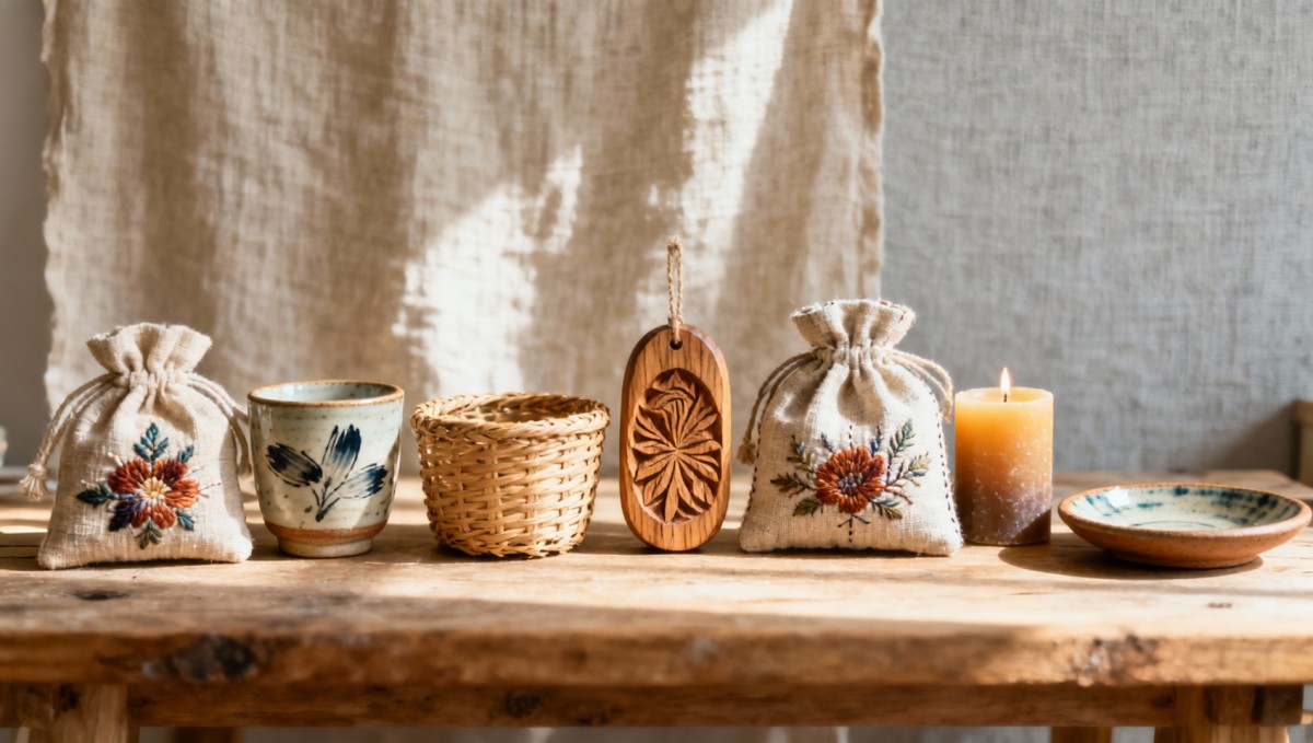 Artisanal gifts labeled 