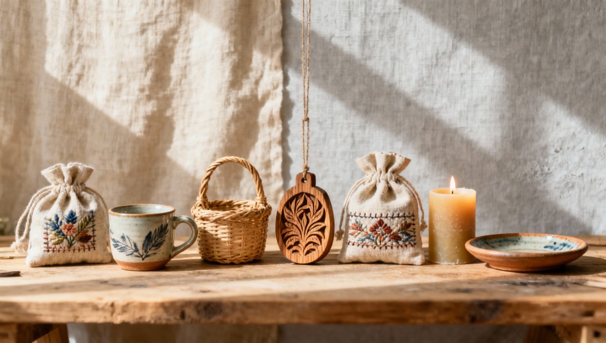 Artisanal gifts labeled 