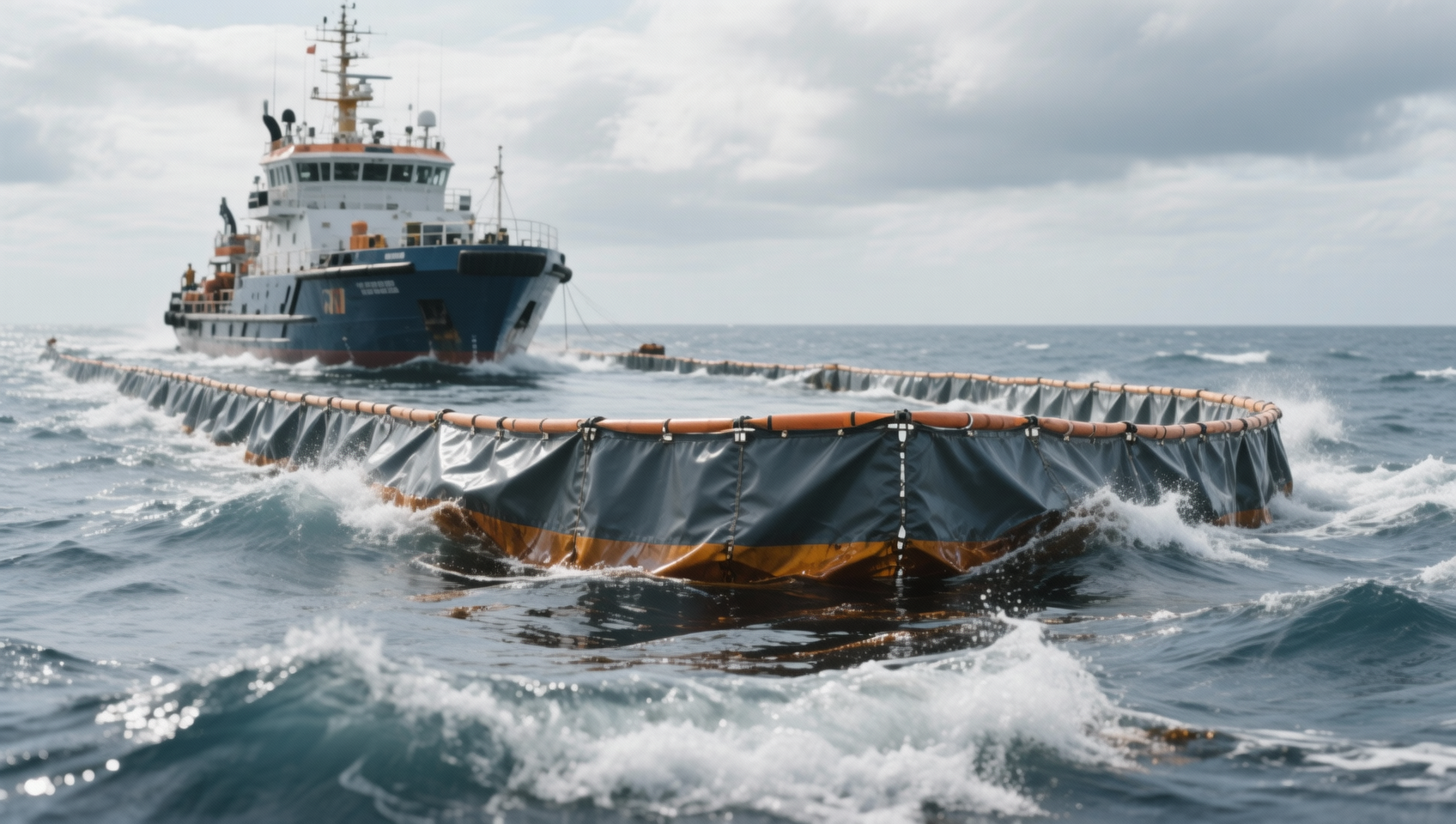 Marine oil spill boom collapsing under wave action—tensile rating vs real-world dynamic load