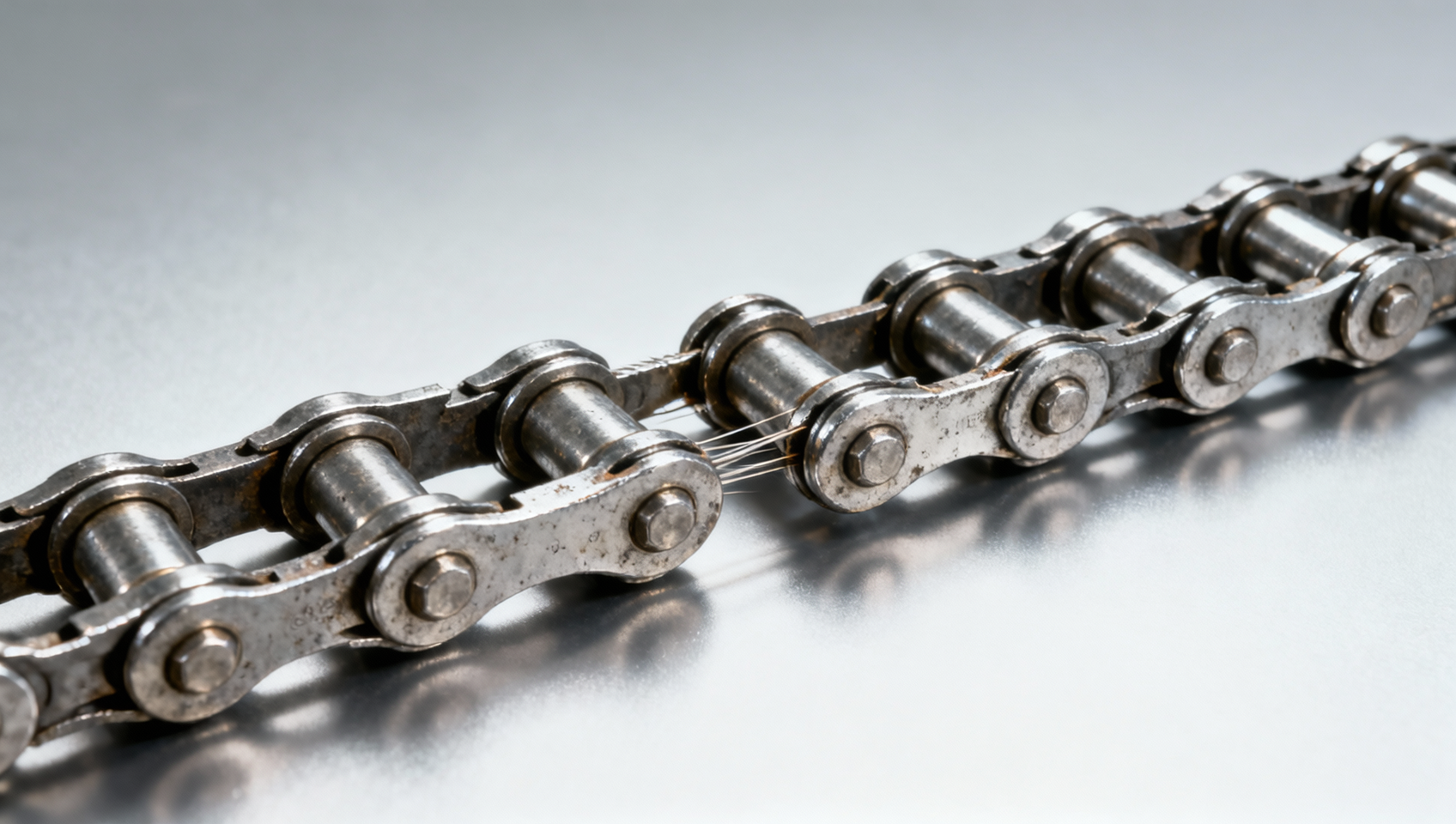 Industrial roller chains stretch unevenly across links — measuring pitch over 10 links gives misleading results