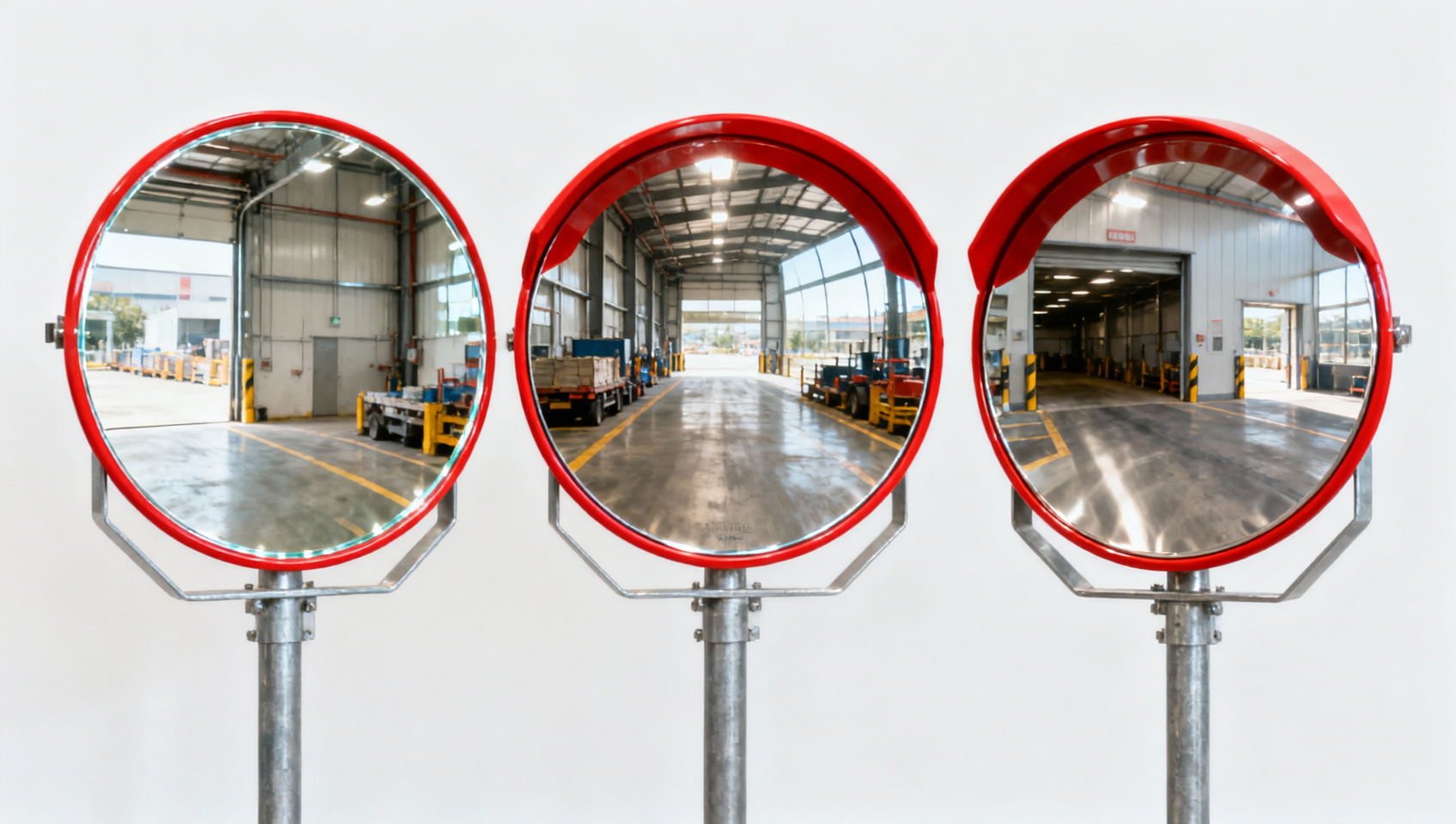 Convex safety mirrors indoors and outdoors need different lenses