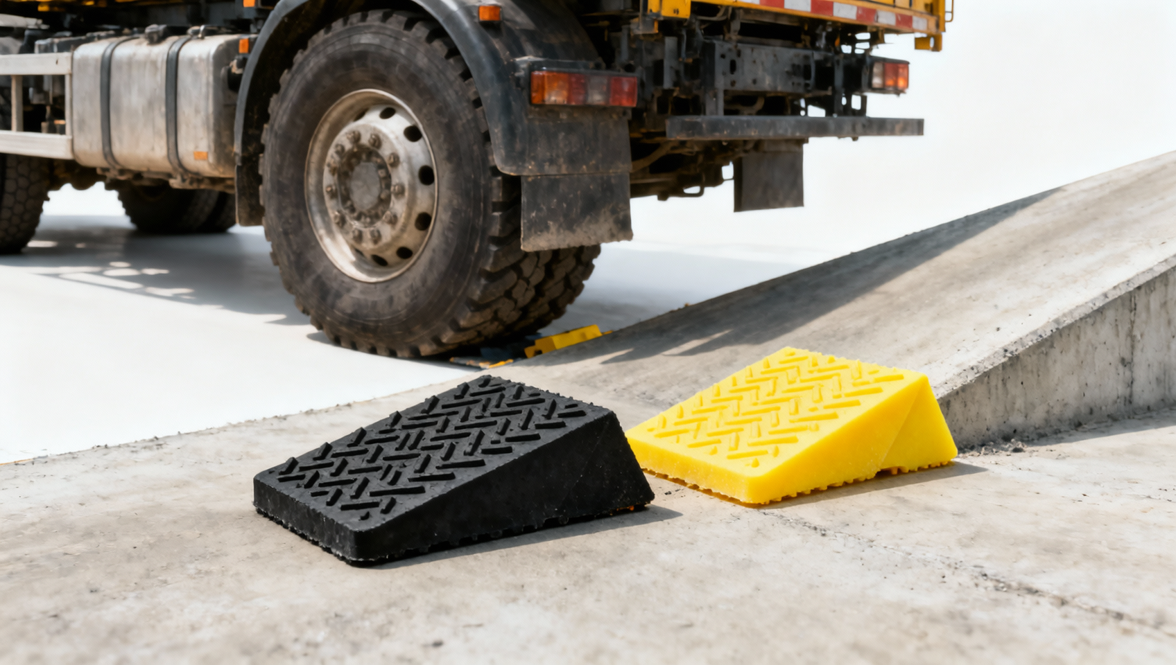 Wheel chocks wholesale: rubber or polyurethane on sloped ground?