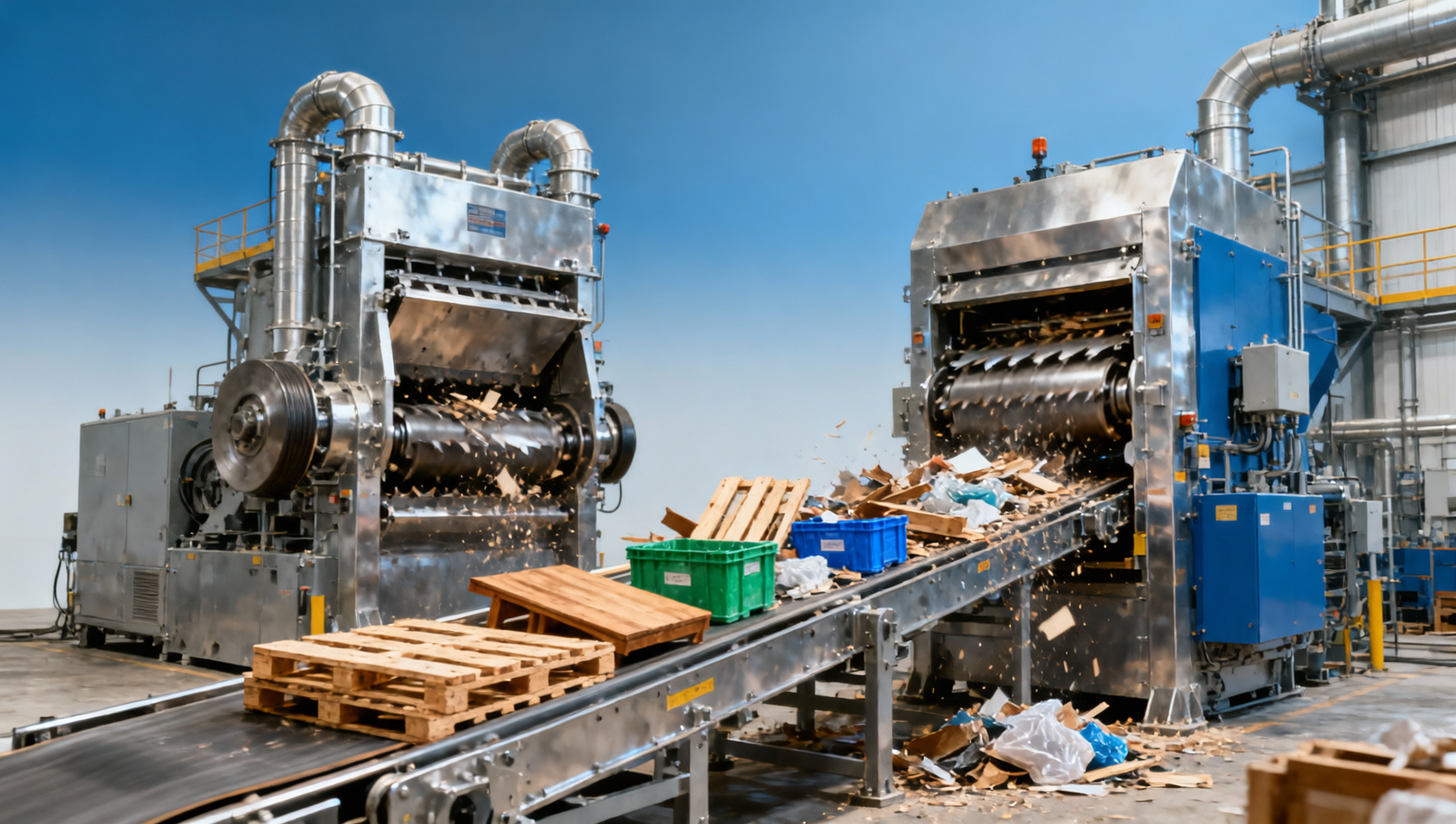 Twin shaft shredder machine or single shaft for bulky waste