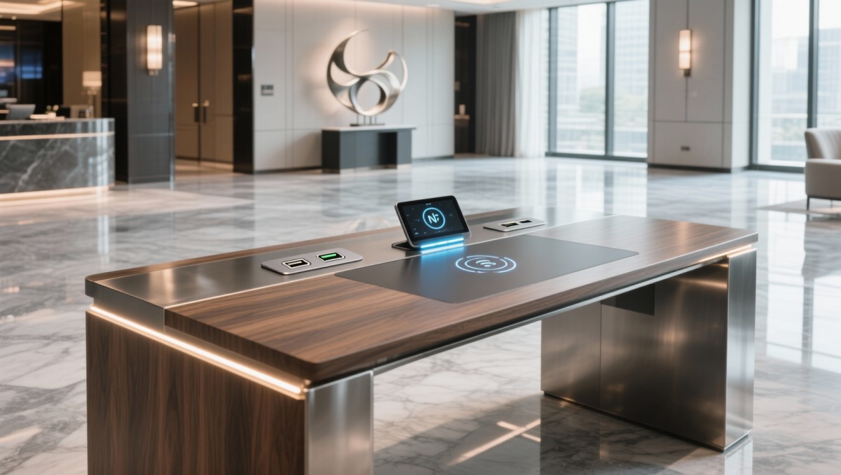 Hotel desks with integrated charging—yet no clear path to firmware updates or security patches