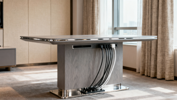 Hotel desks with built-in cable management—and why that matters for acoustics