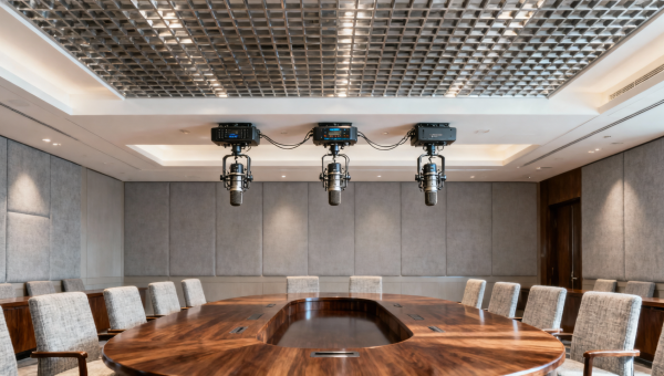 Microphone systems that avoid feedback in multi-layered hotel ceilings
