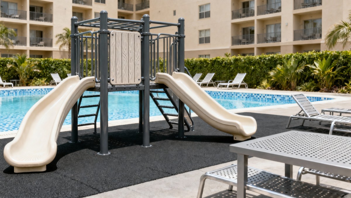 Outdoor play structures near hotel pools: How much noise do they actually add?