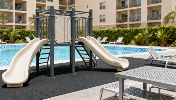 Outdoor play structures near hotel pools: How much noise do they actually add?