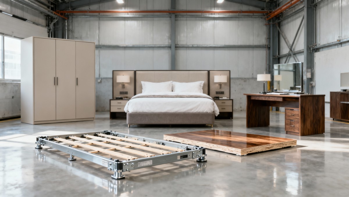 Hotel room furniture that ships flat-pack without compromising durability