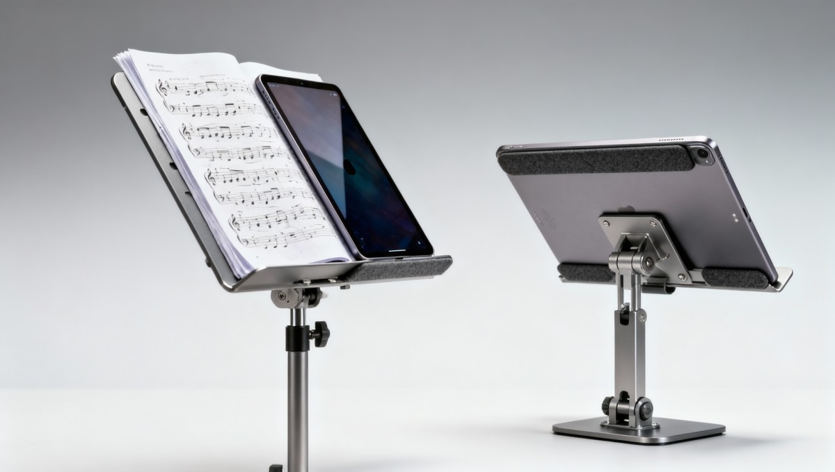 Music stands compatible with both printed and tablet scores