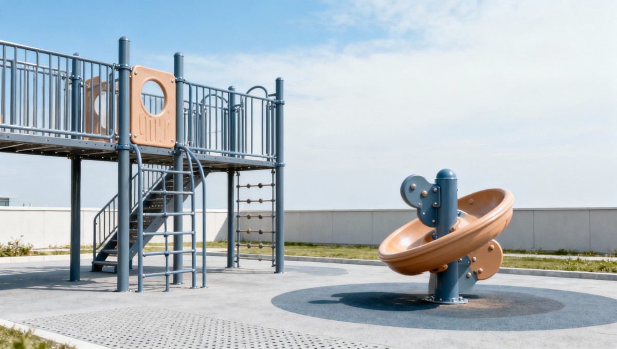 Outdoor playground equipment with minimal seasonal maintenance