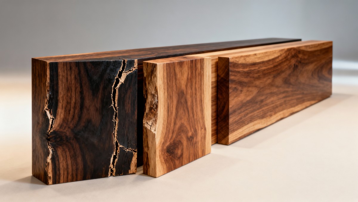 Custom furniture wood species that crack in dry hotel lobbies