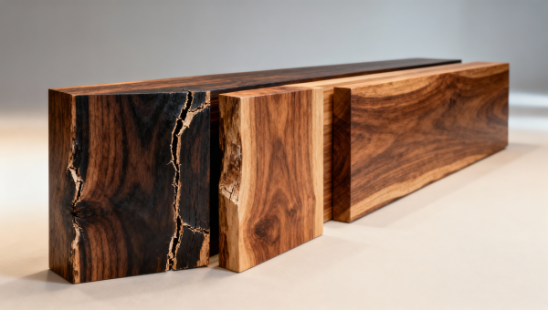 Custom furniture wood species that crack in dry hotel lobbies