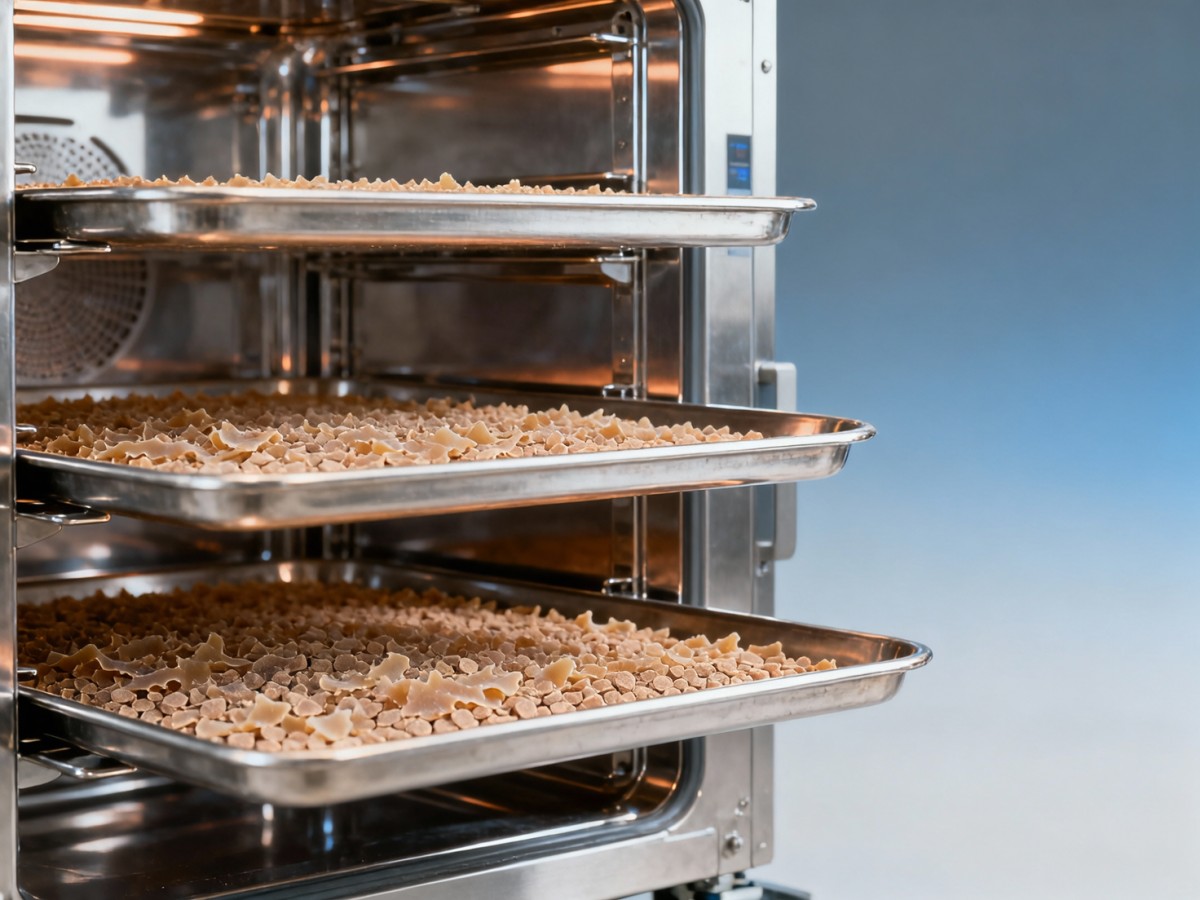 Microwave drying machines for meat processing rarely maintain uniform energy density across trays Microwave drying machines for meat processing rarely maintain uniform energy density across trays
