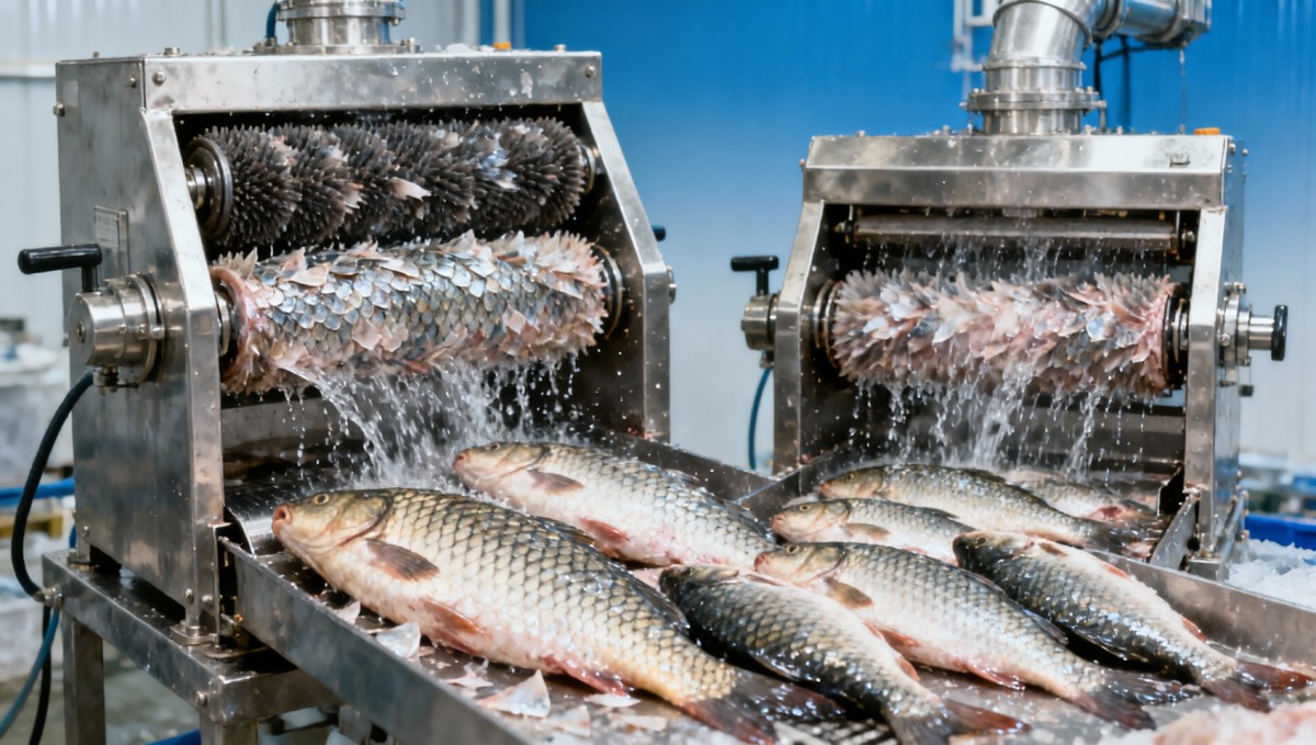 What affects scaling quality in a commercial fish scaling machine?