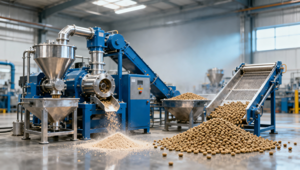 What causes fines in a sinking fish feed machine line