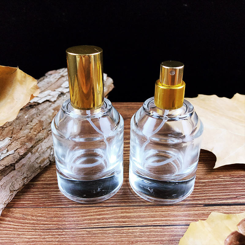 Botella de perfume única, reutilizable, de lujo, vacía, de alta gama, 50ml 100ml, color champán, con logotipo personalizado y pulverizador