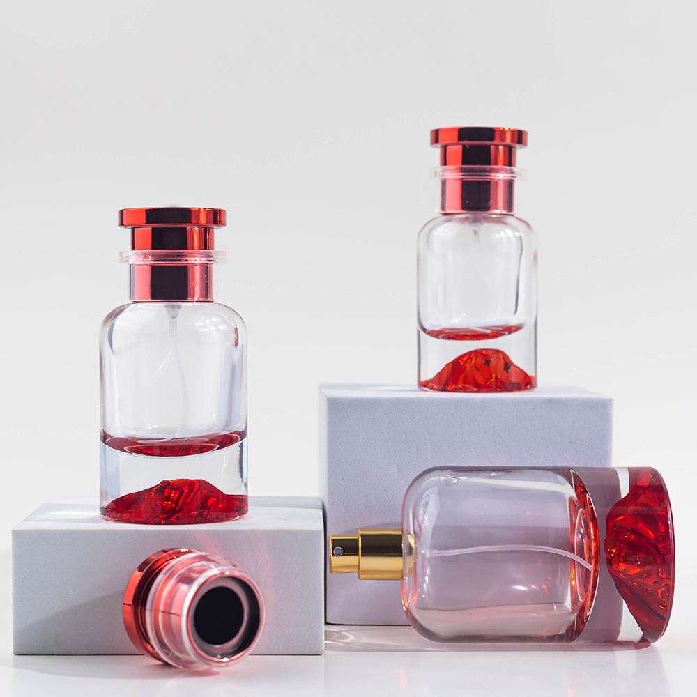 Fabricante de botellas de perfume de lujo de alta calidad, 50 ml y 100 ml, botellas de vidrio vacías recargables con pulverizador, hermosas botellas de perfume