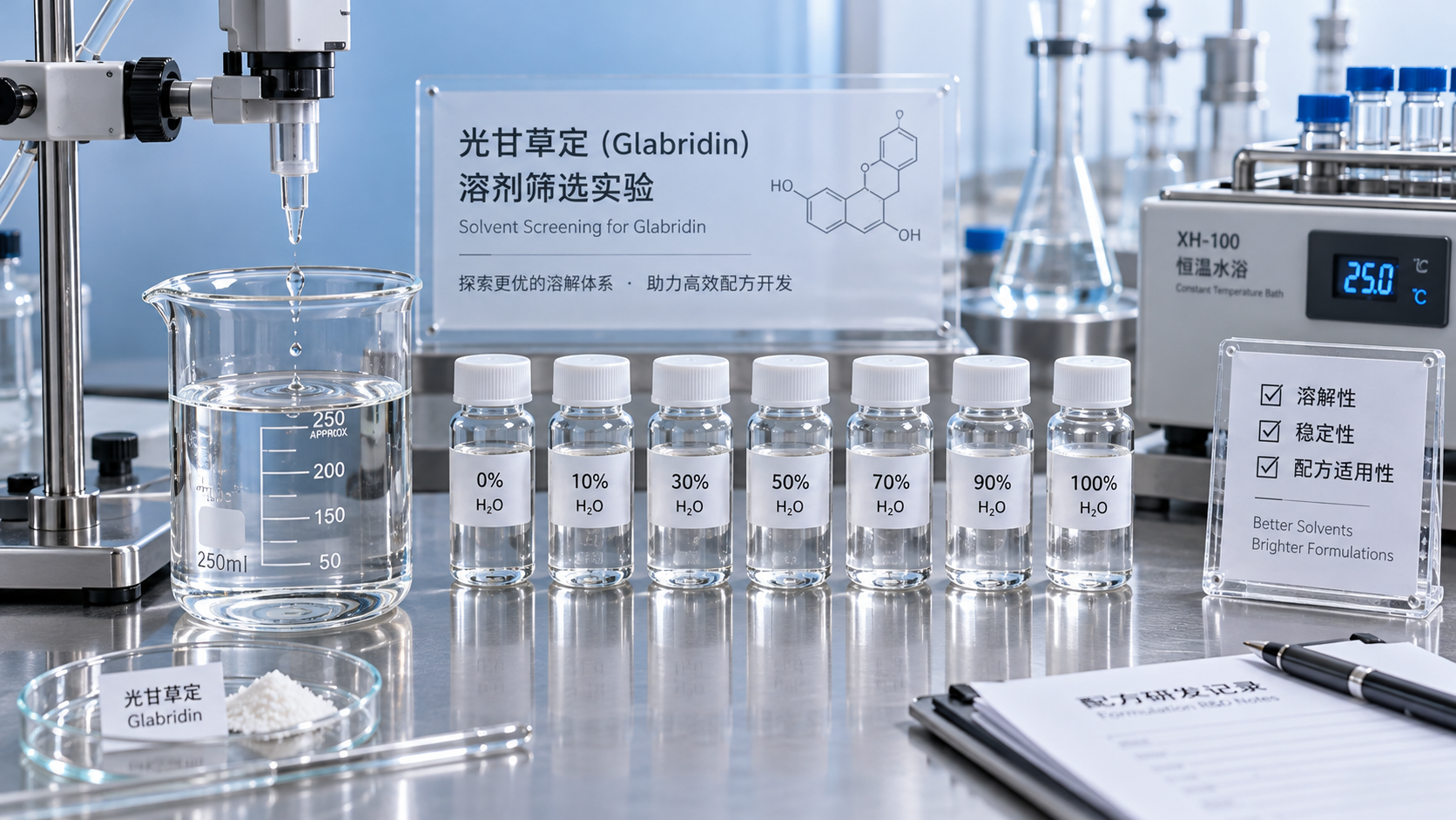 Formulación con glabridina: selección de disolventes para sérums cosméticos transparentes