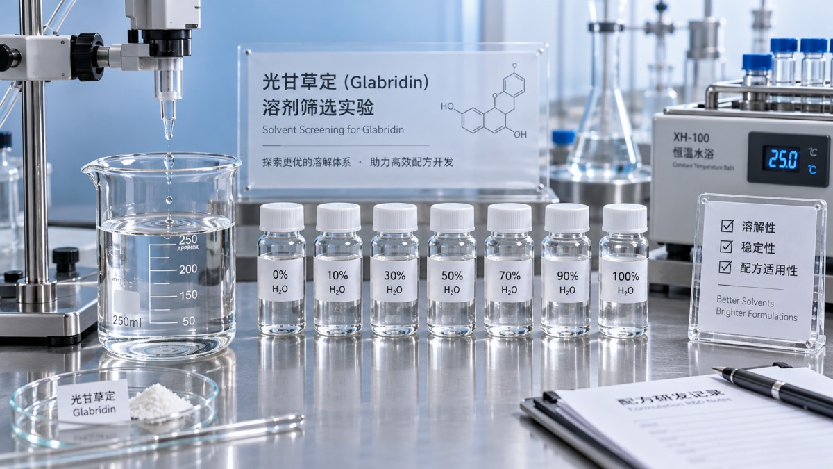 Formulación con glabridina: selección de disolventes para sérums cosméticos transparentes
