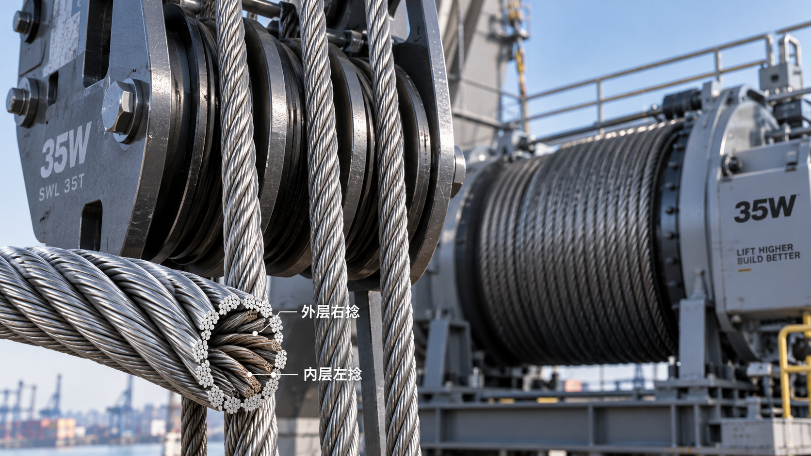 Cable de acero 35Wx7 para grúas de gran altura: resistencia a la rotación y uso con giratorio