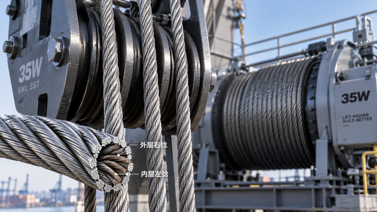 Cable de acero 35Wx7 para grúas de gran altura: resistencia a la rotación y uso con giratorio