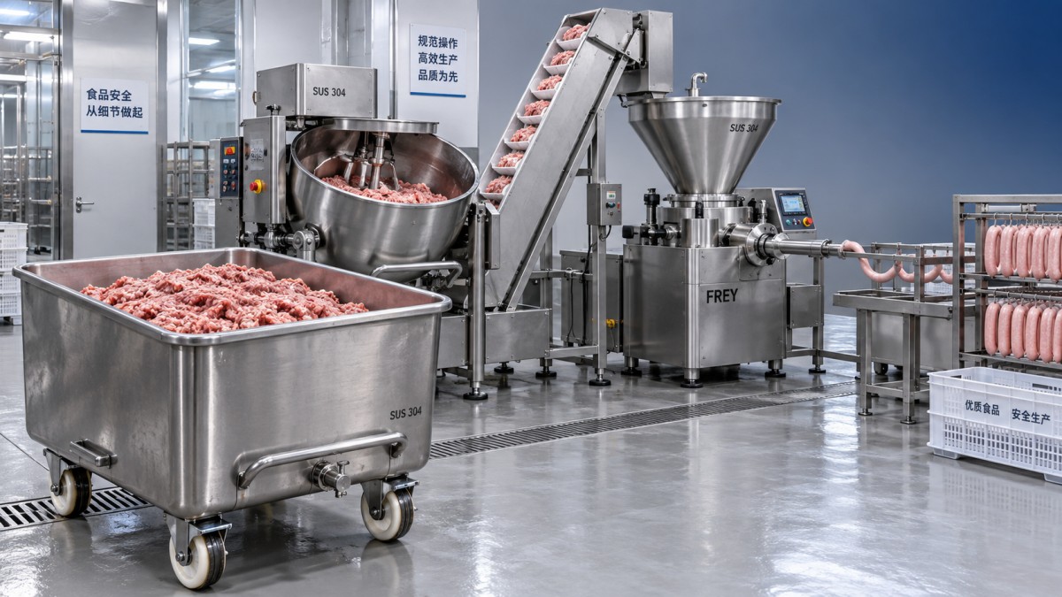 Elección del volumen y las dimensiones de la carretilla para carne en líneas de procesamiento por lotes