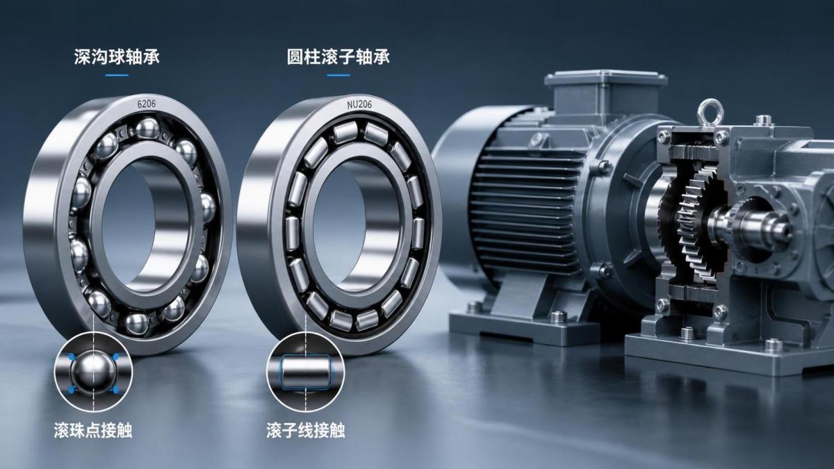 Deep Groove Ball Bearing vs Cylindrical Roller Bearing Радиальный шарикоподшипник и цилиндрический роликоподшипник с глубоким желобом