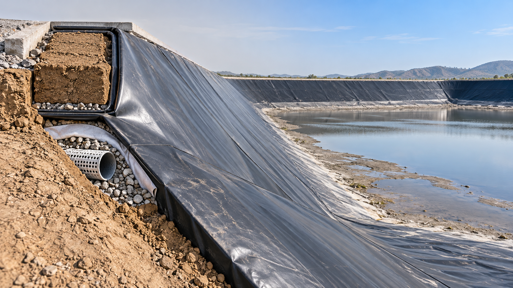 Cómo anclar estanques con geomembrana cuando fluctúa el nivel del agua