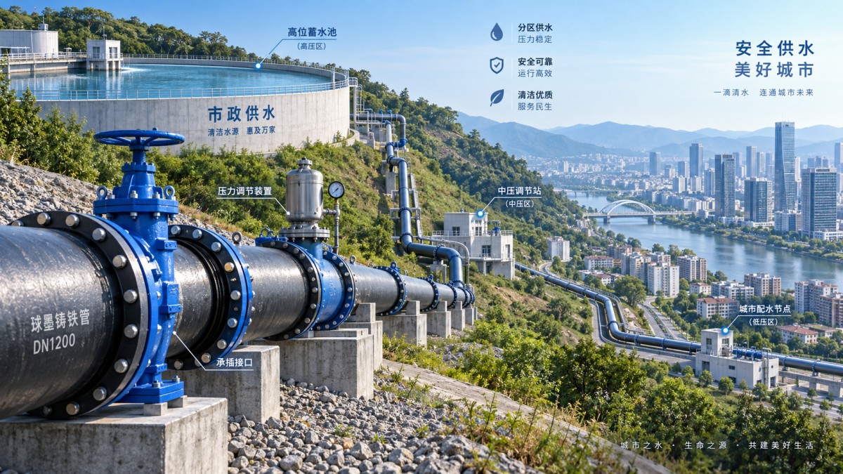 Dimensionamiento de tuberías de hierro dúctil para la demanda de agua municipal y las zonas de presión