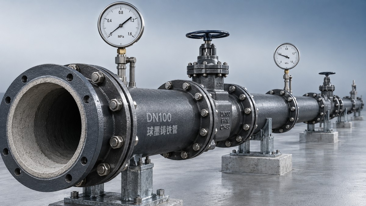 Calculating pressure loss in a long DN100 ductile iron pipe run Расчёт потерь давления на длинном участке трубопровода DN100 из высокопрочного чугуна