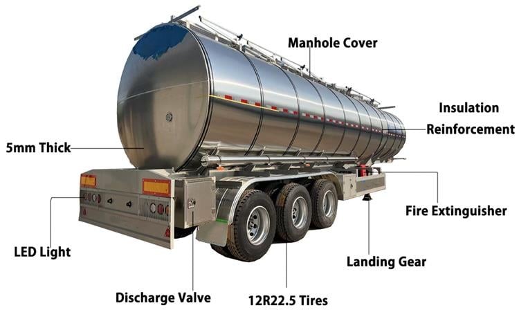 Semirremolque cisterna de acero inoxidable de 45.000 L