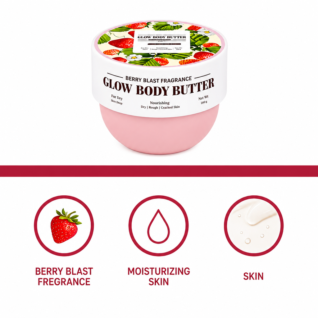 Glow身体乳霜 Berry Blast香型 浆果甜橙保湿自有品牌身体乳霜罐 经FDA批准