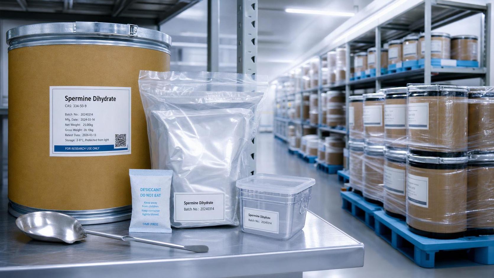 Guia de manuseio da Spermine Dihydrate: controle de umidade, armazenamento e prazo de validade