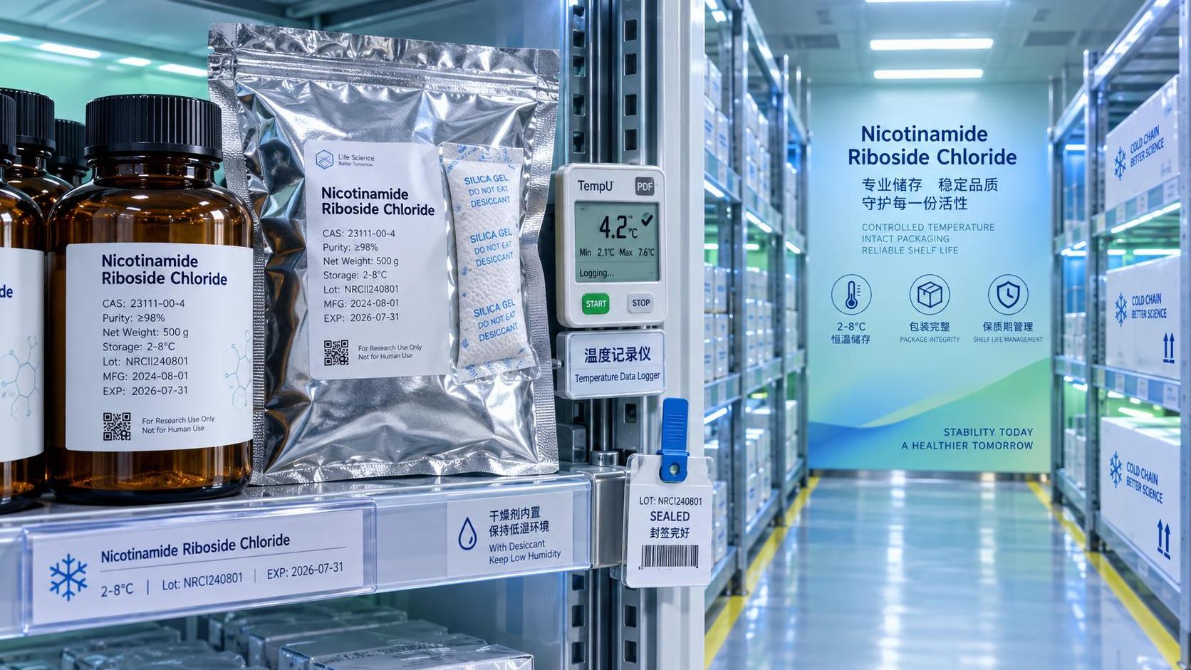 Como os requisitos de armazenamento alteram o custo total de aquisição do cloreto de ribosídeo de nicotinamida