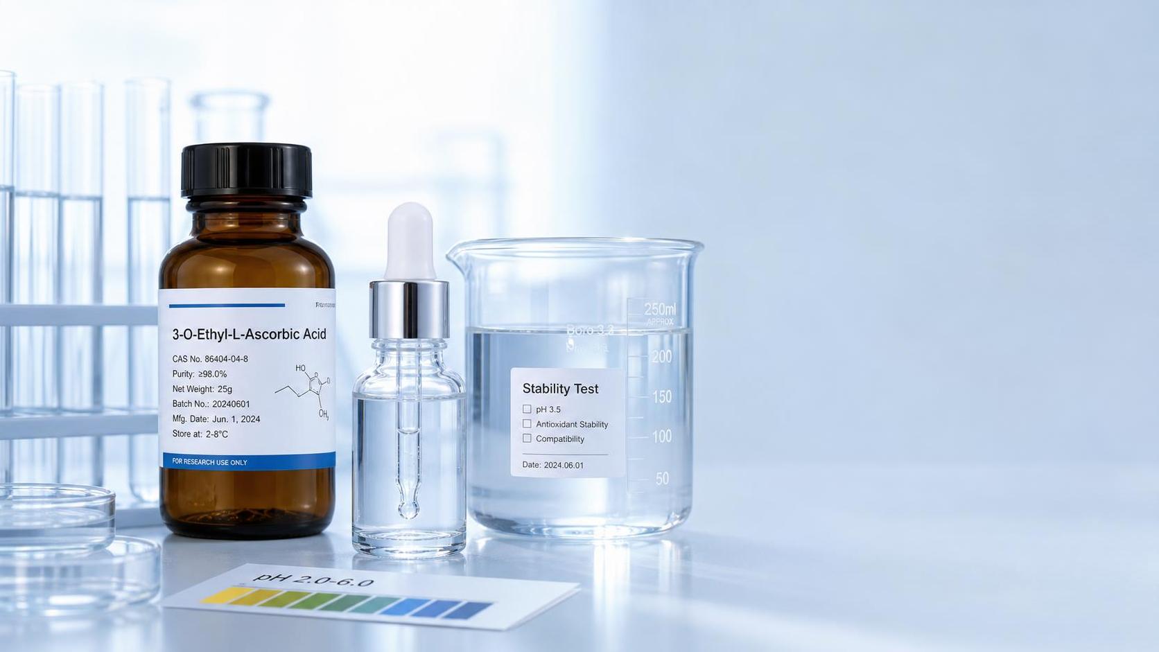 Ácido 3-O-Etil-L-Ascórbico para cosméticos: explicación de la estabilidad y compatibilidad