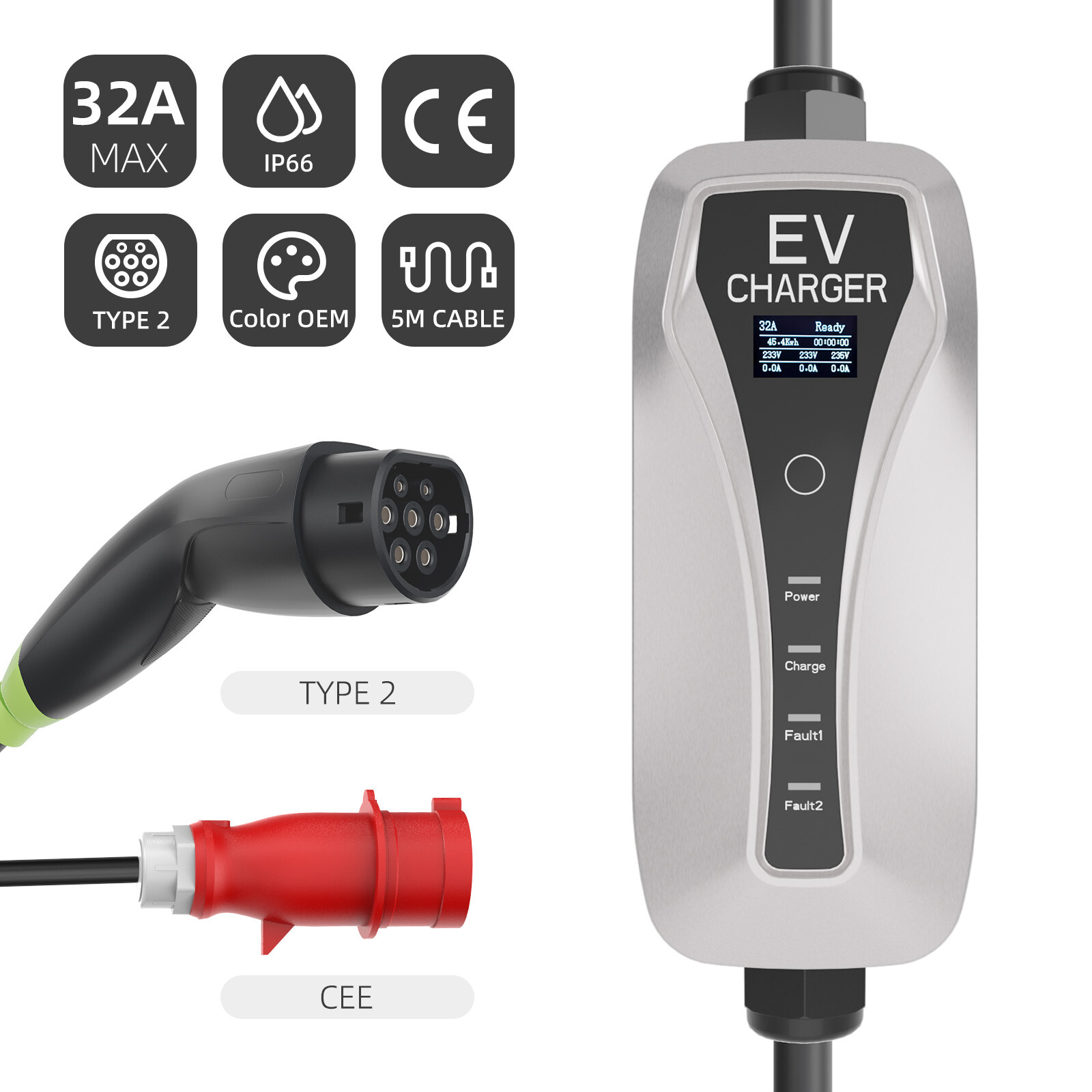Портативное зарядное устройство для электромобилей Type 2 22kw 3 phase