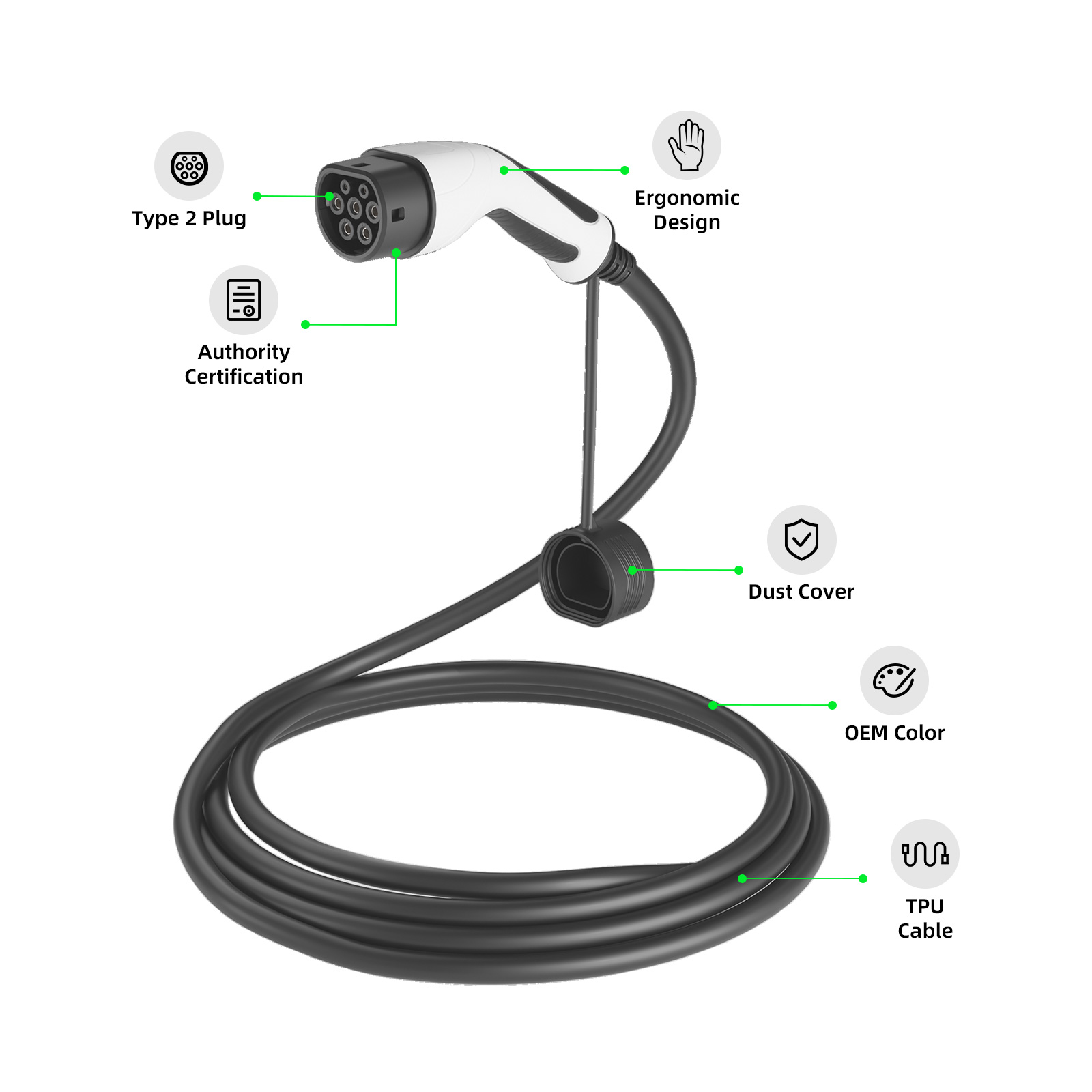 EVSEClub G2.0 Type 2 в открытый конец зарядного кабеля для электромобилей