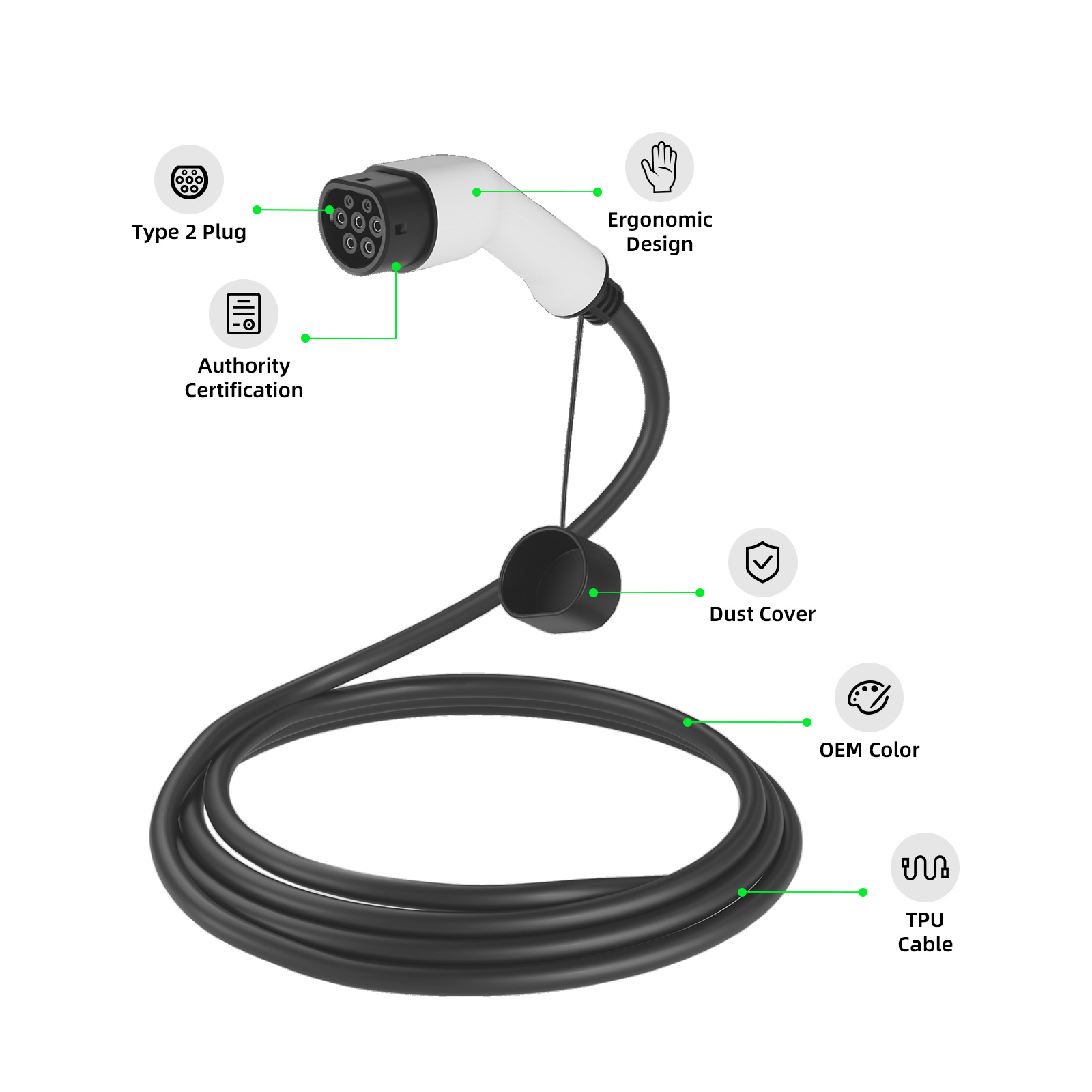 EVSEClub G1.0 Зарядный кабель для электромобилей Type 2 с открытым концом