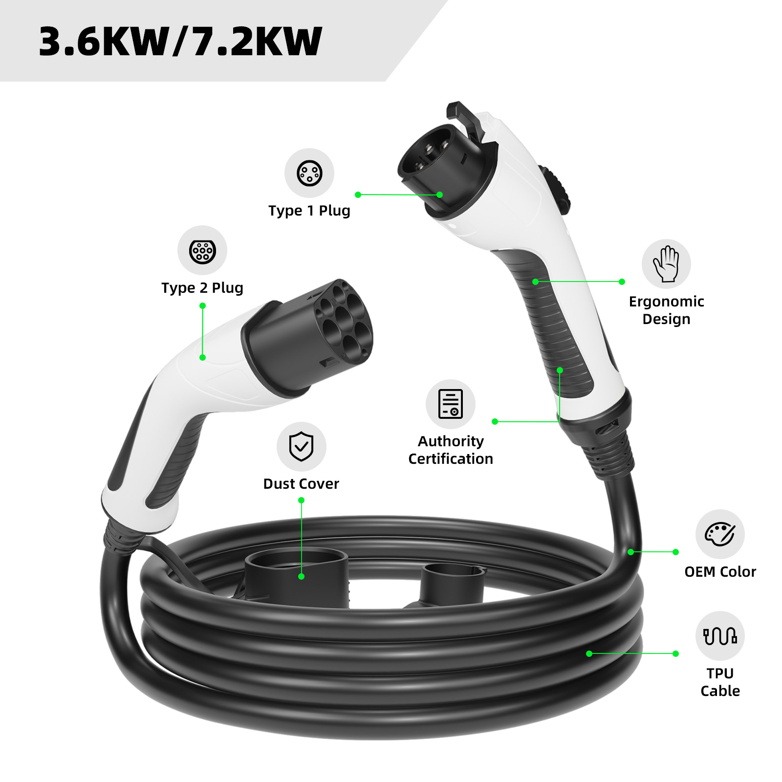EVSEClub G2.0 Кабель для зарядки электромобиля Type 2 to Type 1