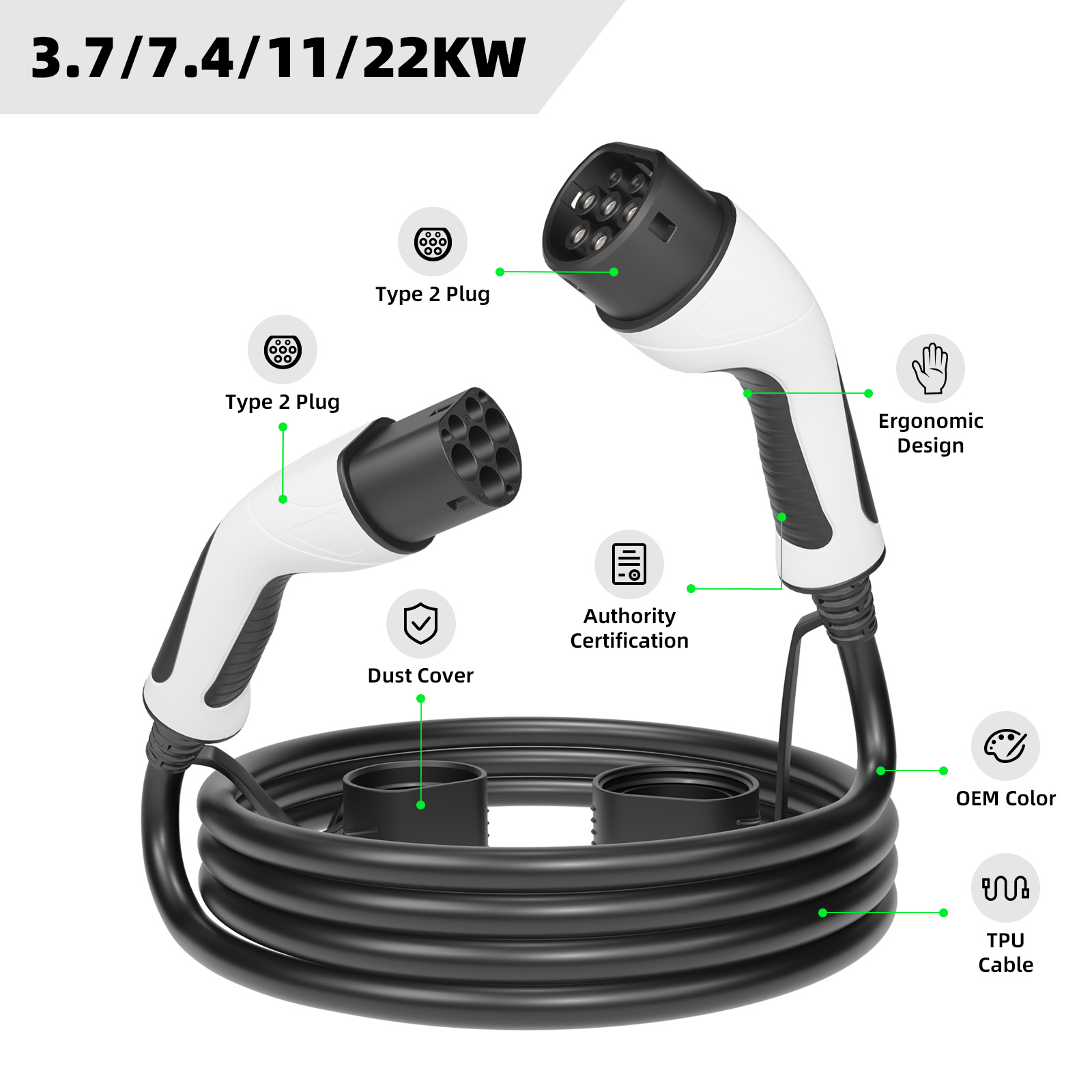 Зарядный кабель EVSEClub G2.0 Type 2 to Type 2 для электромобилей