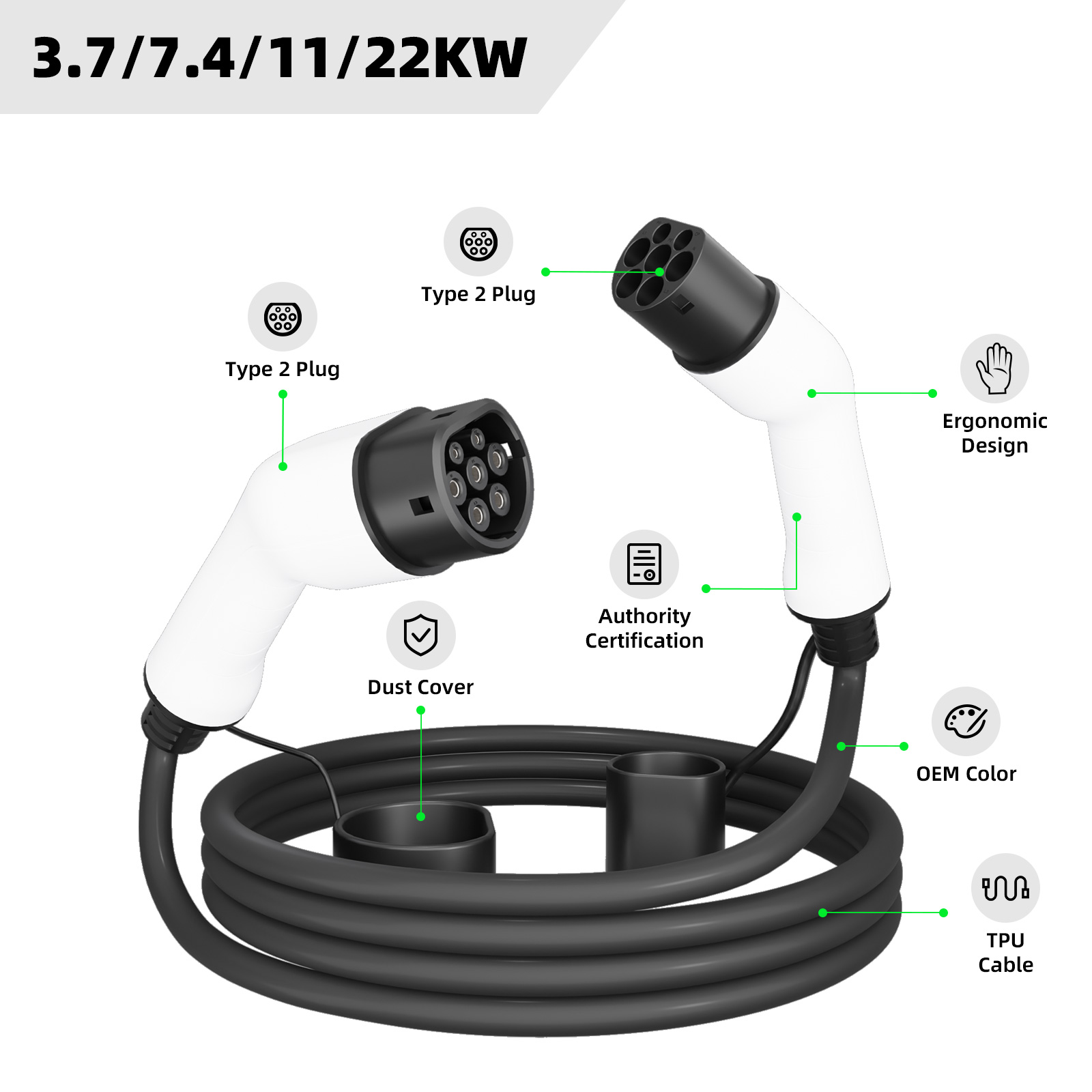 EVSEClub G1.0 Кабель для зарядки электромобилей Type 2 - Type 2
