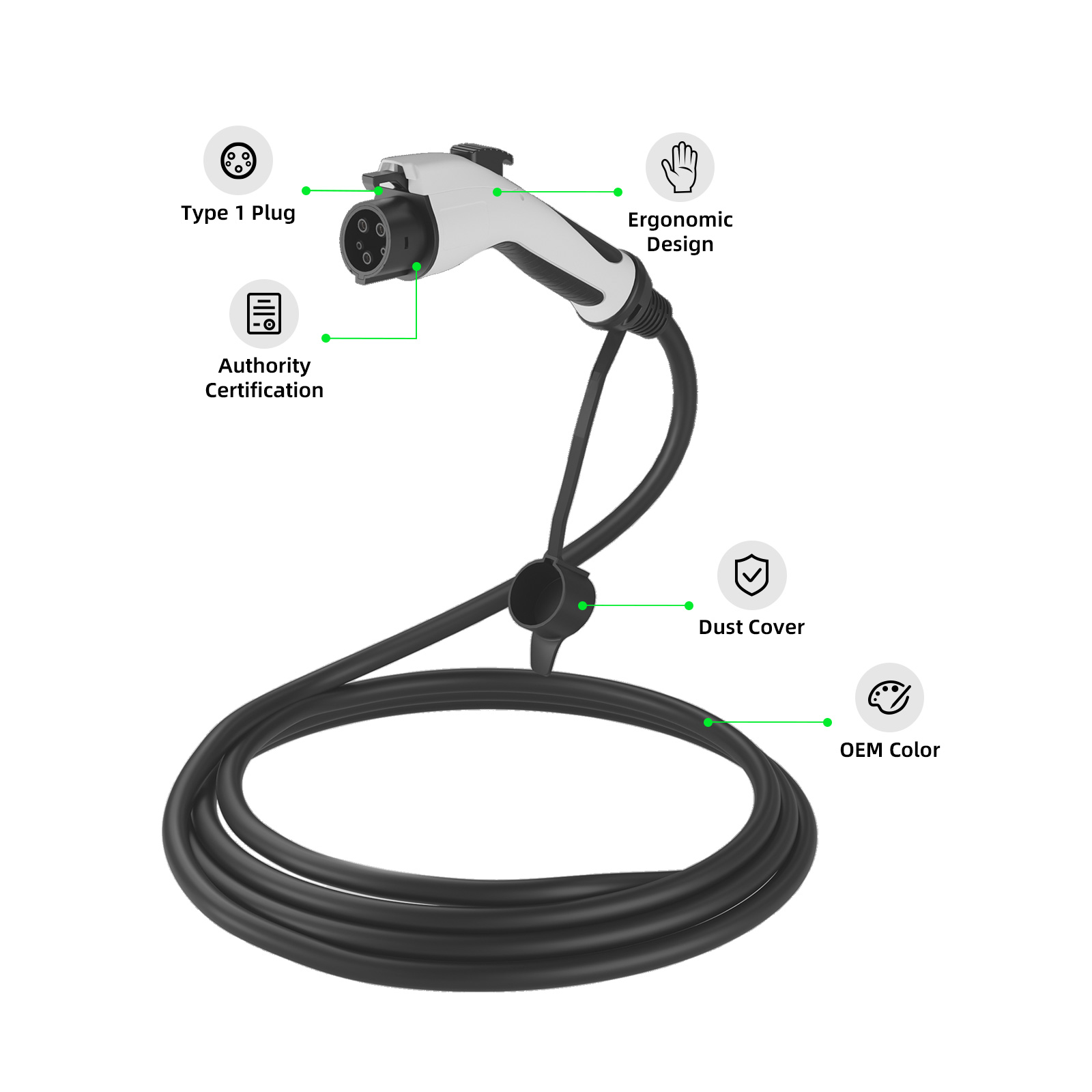 EVSEClub G2.0 Кабель EV Type 1 с открытым концом EVSEClub G2.0 Кабель EV Type 1 с открытым концом