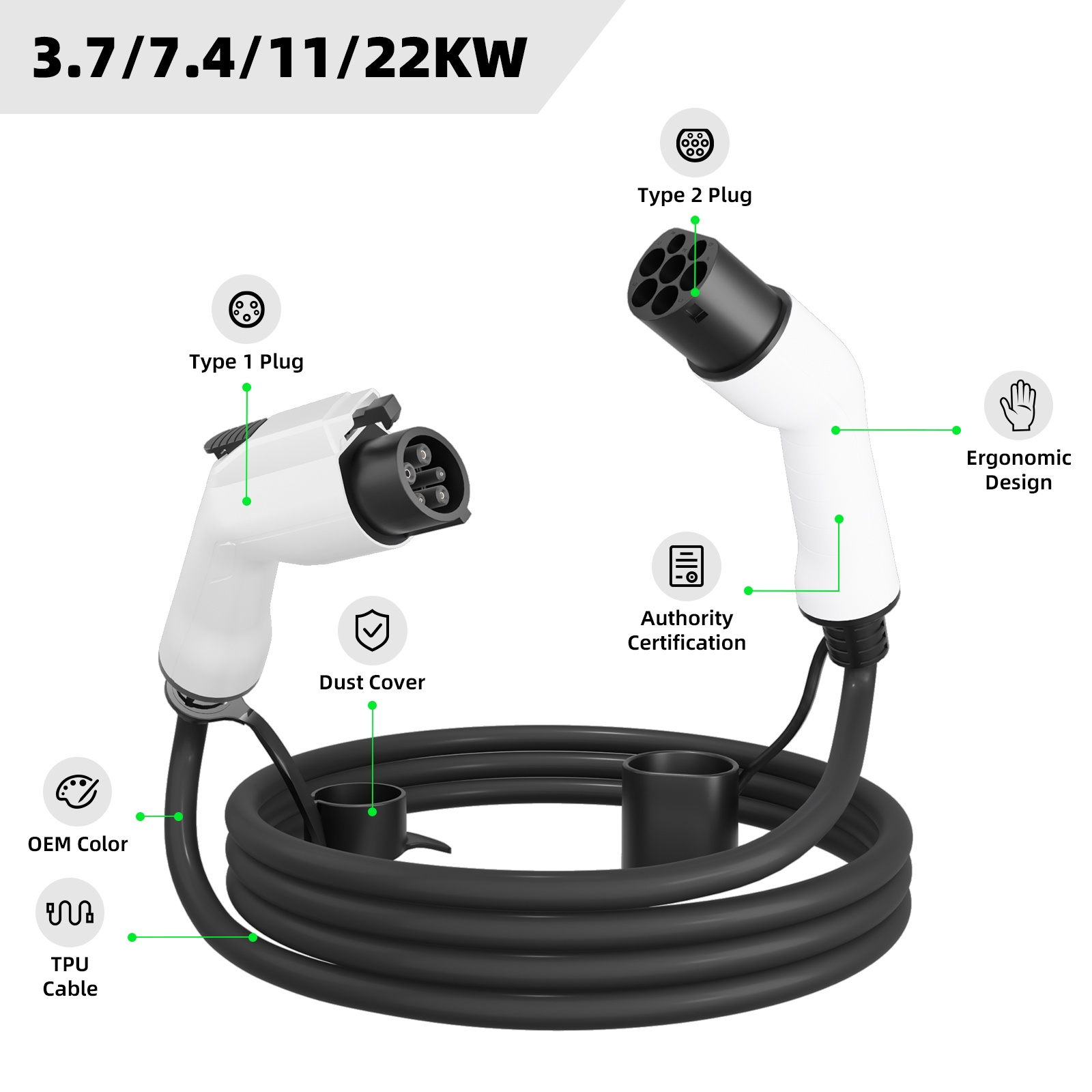 EVSEClub G1.0 Кабель для зарядки электромобилей Type 2 to Type 1