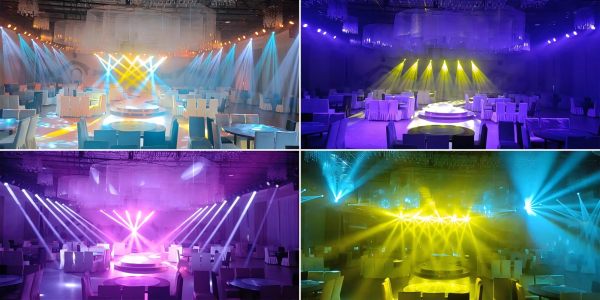 Cree ambientes para eventos elegantes y vibrantes con iluminación de haz dinámica.