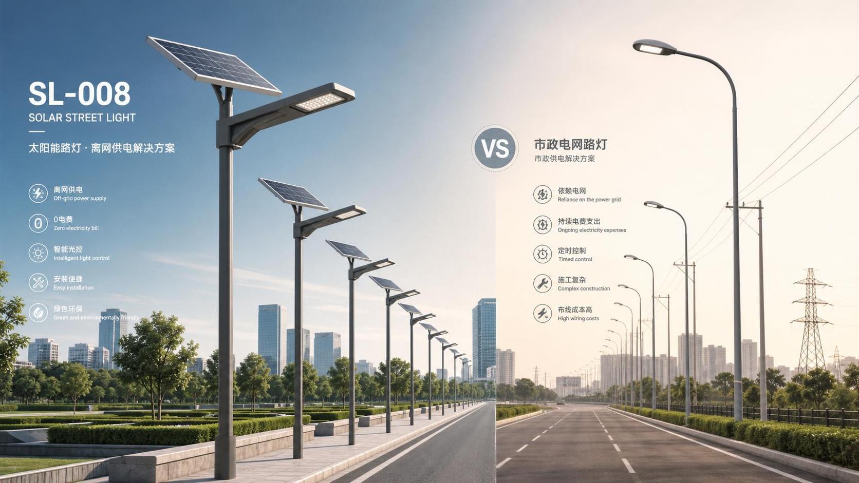 ¿Qué es la iluminación solar de calles SL-008 y en qué se diferencia de las luces alimentadas por la red?