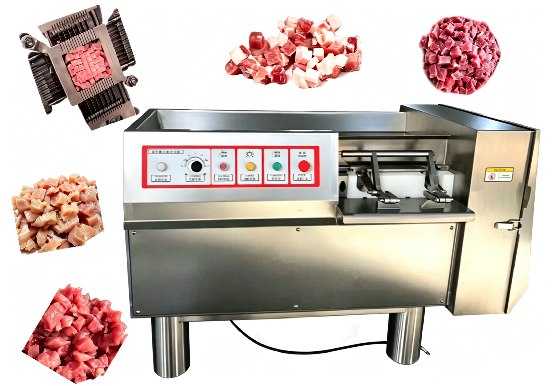 Máquina cortadora de carne fresca en cubos
