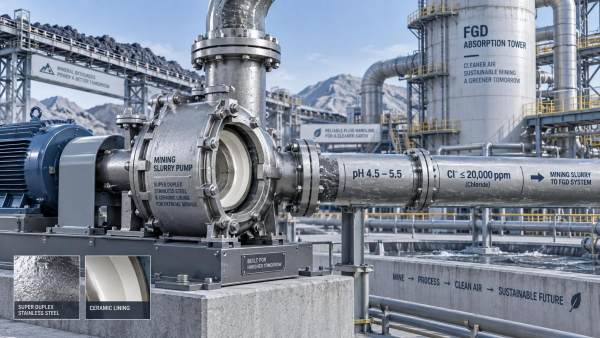 What is the expected service life of corrosion-resistant slurry pumps in aggressive FGD and mining environments?